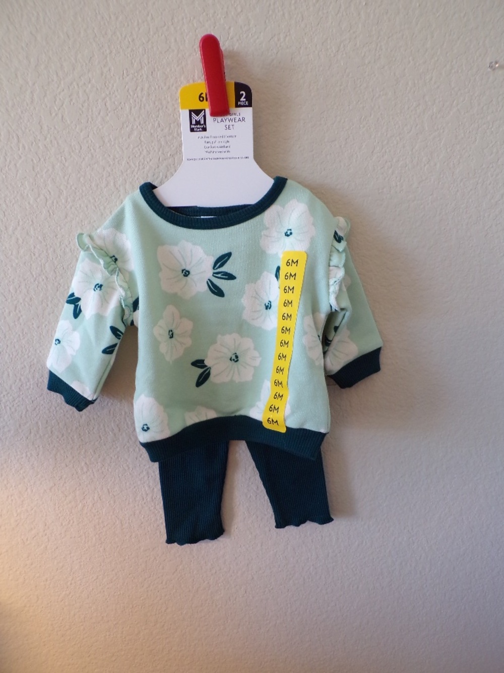 Member's Mark Baby Girls 2-Piece Playwear Set – Size 6M – Green Floral